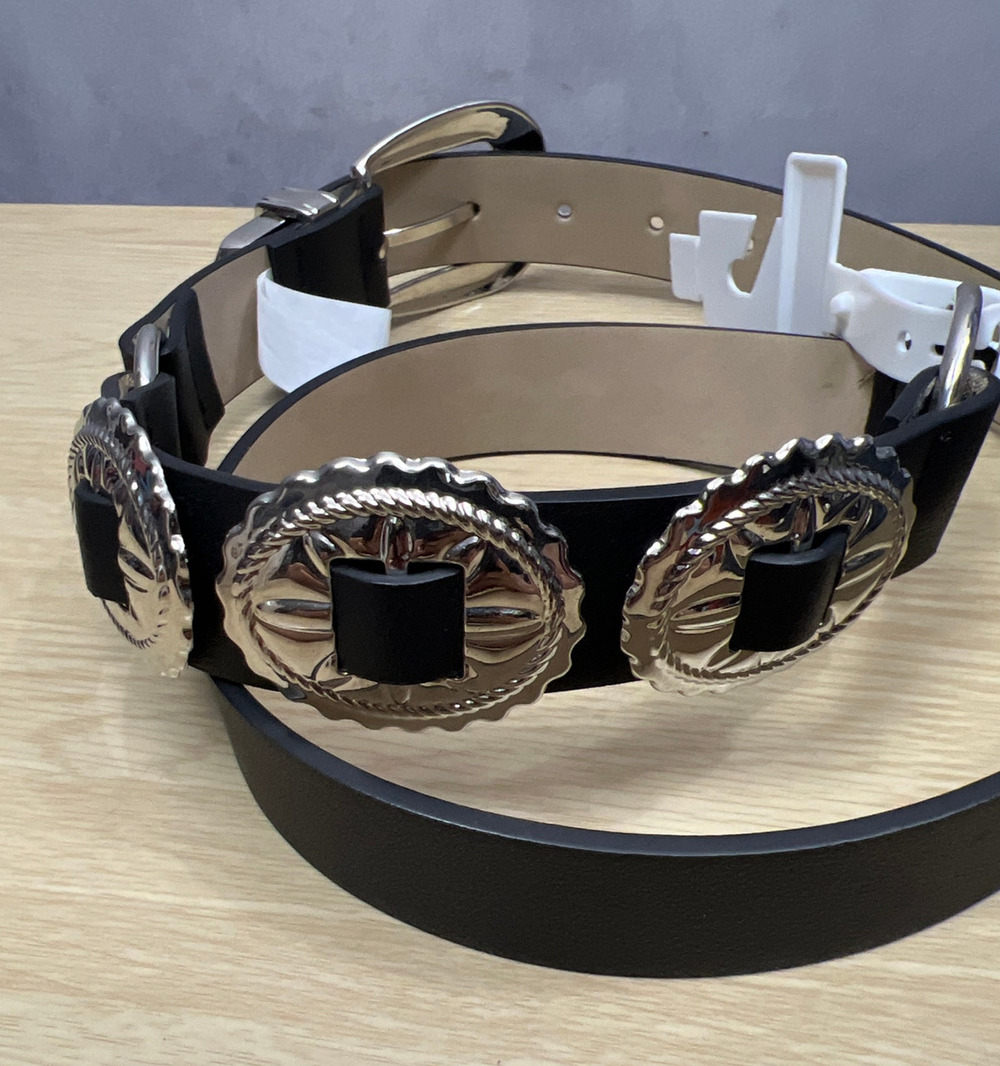 Steve Madden Western Style Woman Belt Black/Nickel Sz L 43 Inch Long $42 Value